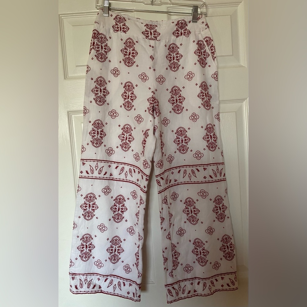 White linen wide leg pants
